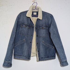 EUC Men's Gap 1969 Icon Denim Sherpa Lined Jacket, Medium Wash Indigo, Size M